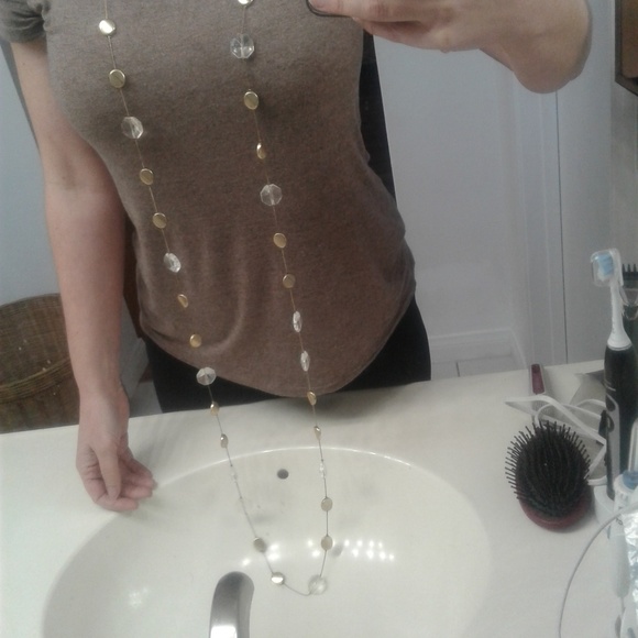 Super Long Gold and Clear Bead Fashion Necklace - Picture 7 of 8